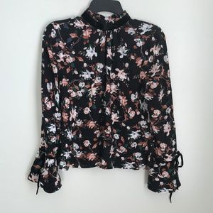 New Bp. Black Floral Bell Sleeve Blouse